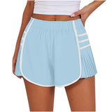 Womens Workout Gym Shorts Running Pleated Contrast Stitch Elastic Waist Athletic Quick Dry Shorts