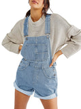 Womens Casual Summer Baggy Zip Up Straight Leg Jeans Jumpsuit with Pockets Denim Overalls