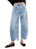 Women's High Waist Loose Raw Edge Jeans