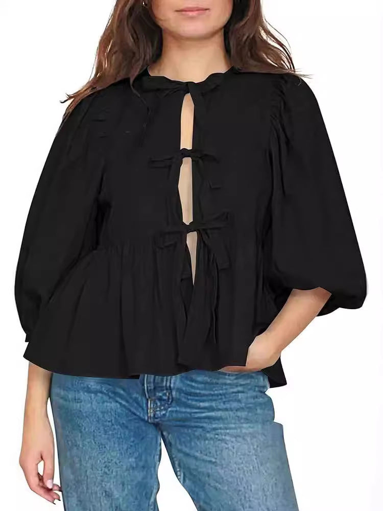Women's Sweet Casual Tie Striped Tops