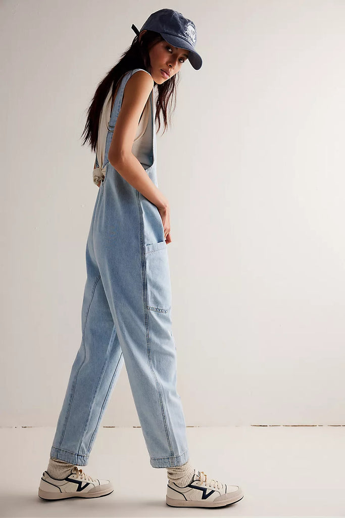 Women's V-Neck Casual Overalls Denim Jumpsuit With Pocket