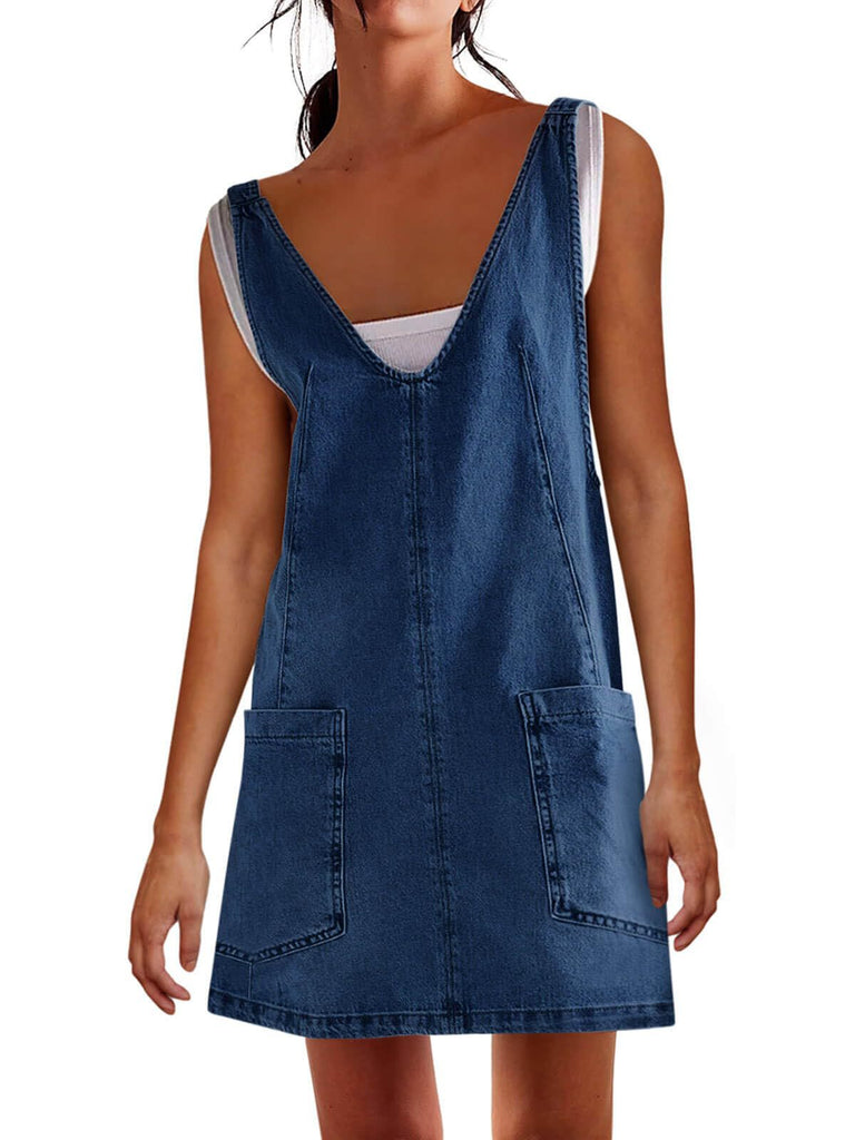 Women's Denim Suspender Pocket Adjustable Mini Dresses