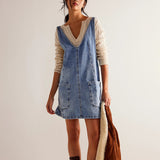Women's Denim Suspender Pocket Adjustable Mini Dresses