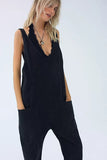 Women's V-Neck Casual Overalls Denim Jumpsuit With Pocket