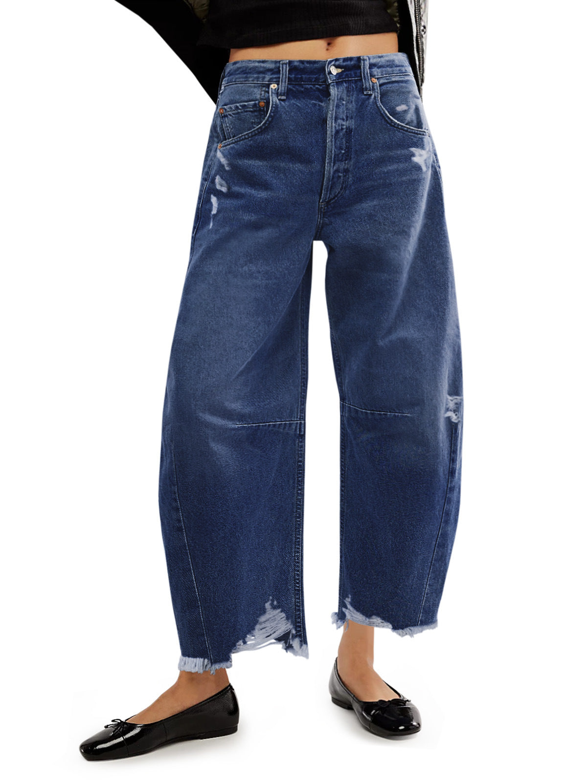 Women's High Waist Loose Raw Edge Jeans
