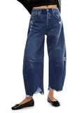 Women's High Waist Loose Raw Edge Jeans