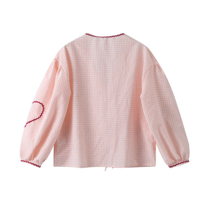 Women's V-Neck Shirt With Heart-Shaped Pockets And Ties Long Sleeve Loose Tops