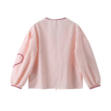 Women's V-Neck Shirt With Heart-Shaped Pockets And Ties Long Sleeve Loose Tops