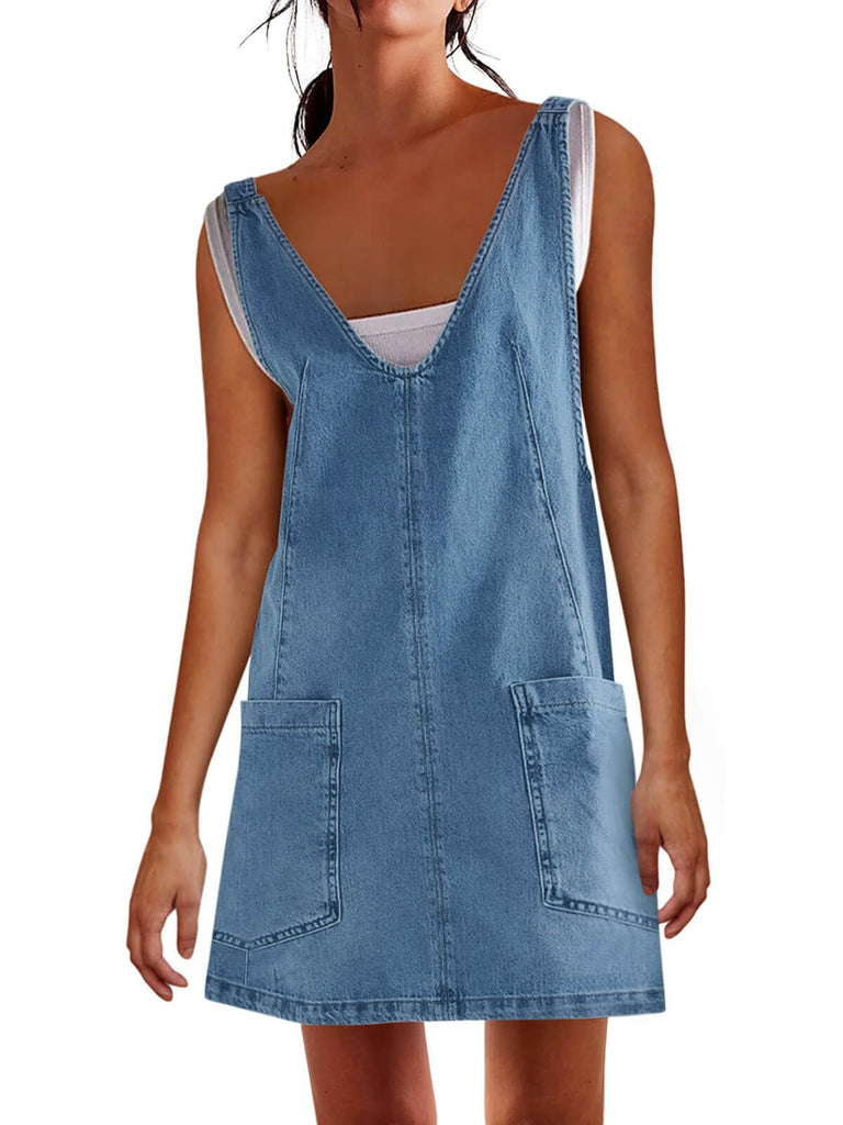 Women's Denim Suspender Pocket Adjustable Mini Dresses