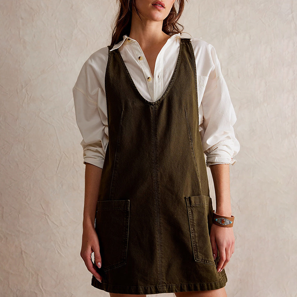 Women's Denim Suspender Pocket Adjustable Mini Dresses