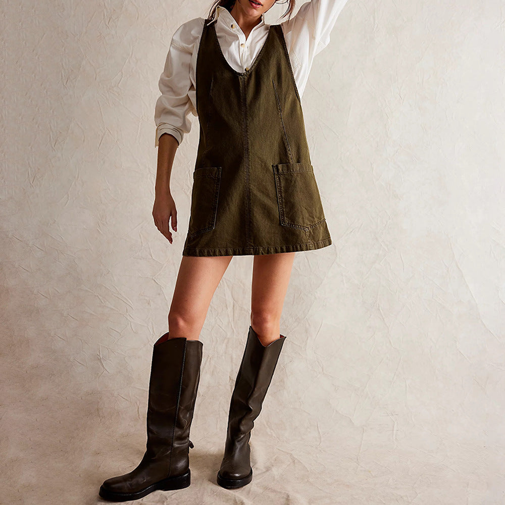 Women's Denim Suspender Pocket Adjustable Mini Dresses