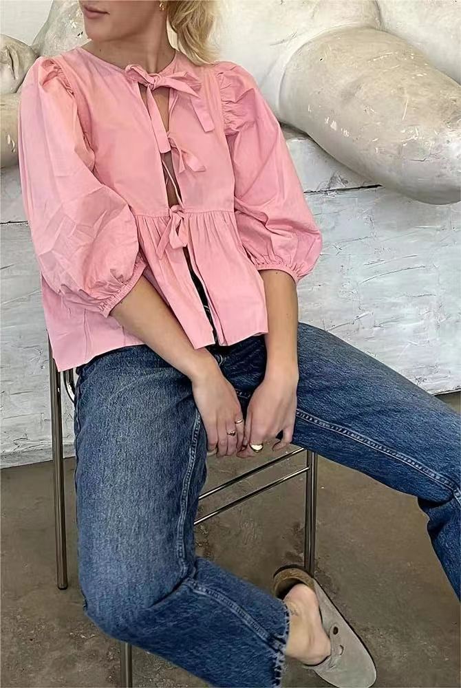 Women's Sweet Casual Tie Striped Tops