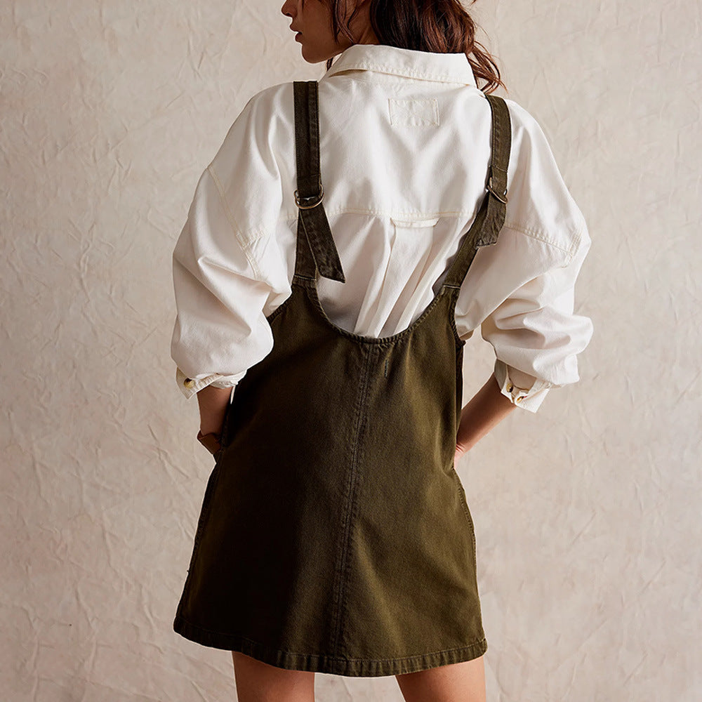 Women's Denim Suspender Pocket Adjustable Mini Dresses