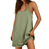 Women's Summer Mini Dress Casual Workout Tennis Dress with Shorts Sleeveless Althletic Dresses