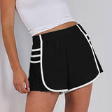 Womens Workout Gym Shorts Running Pleated Contrast Stitch Elastic Waist Athletic Quick Dry Shorts