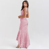 Women's Printed Suspender Tube Top Sexy Hot Girl Temperament Backless Fishtail Dresses