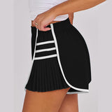Womens Workout Gym Shorts Running Pleated Contrast Stitch Elastic Waist Athletic Quick Dry Shorts