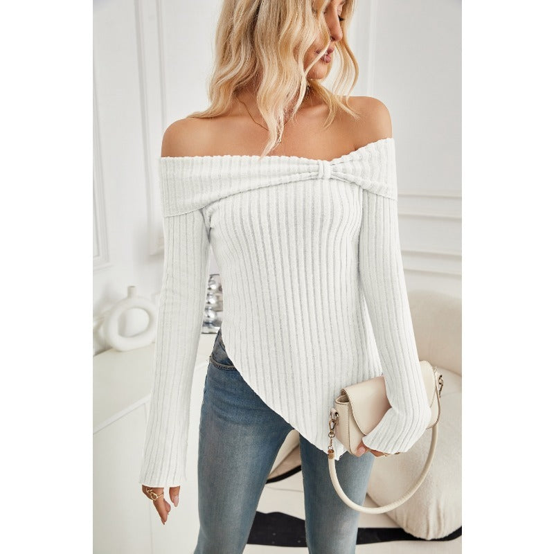 Women's Fashion One-Shoulder Slim-Fit Split T-Shirt