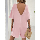 Women's Loose Pockets Back V-Neck Short Sleeve Jumpsuits