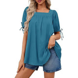 Womens Square Neck Babydoll Tops Summer Puff Short Sleeve Tunic Shirts Casual Loose Fit Blouse