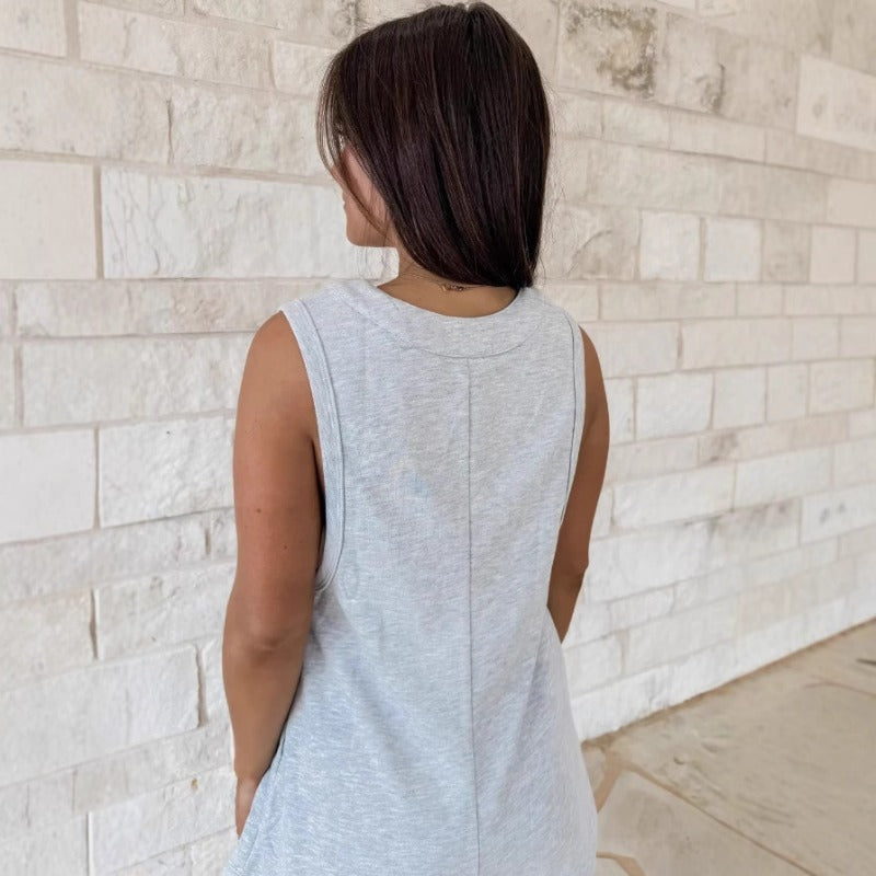 Women's Light Grey Lace-Up Deep V-Neck Knitted Wide Leg Sleeveless Jumpsuits