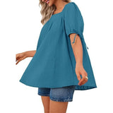 Womens Square Neck Babydoll Tops Summer Puff Short Sleeve Tunic Shirts Casual Loose Fit Blouse