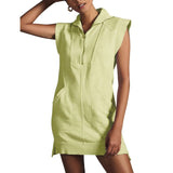 Women's Summer Sleeveless Mini Dress Casual Half Zip Cap Sleeve Contrast Loose Sweatshirt Dresses