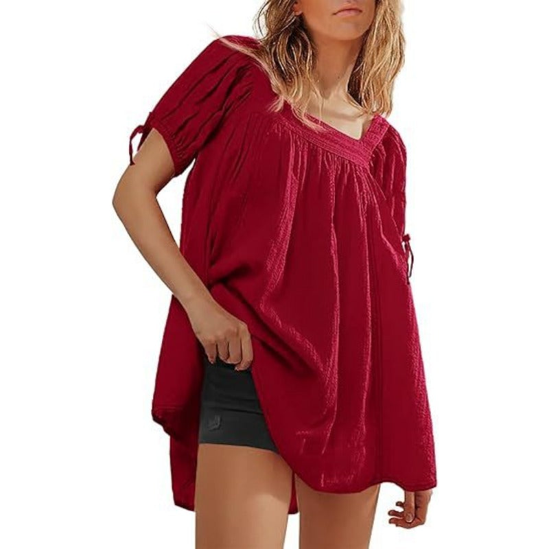 Womens Square Neck Babydoll Tops Summer Puff Short Sleeve Tunic Shirts Casual Loose Fit Blouse