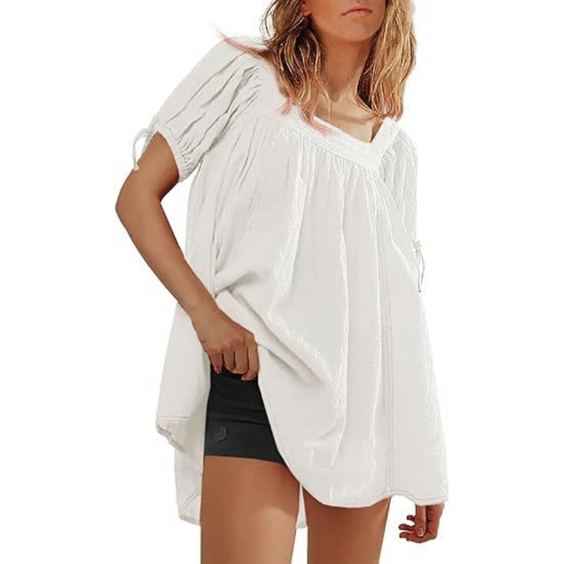 Womens Square Neck Babydoll Tops Summer Puff Short Sleeve Tunic Shirts Casual Loose Fit Blouse