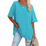Womens Oversized T Shirts Summer Loose Fit Cotton Short Sleeve Basic Tees Casual V Neck Boyfriend Tunic Tops