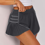 Womens Workout Gym Shorts Running Pleated Contrast Stitch Elastic Waist Athletic Quick Dry Shorts