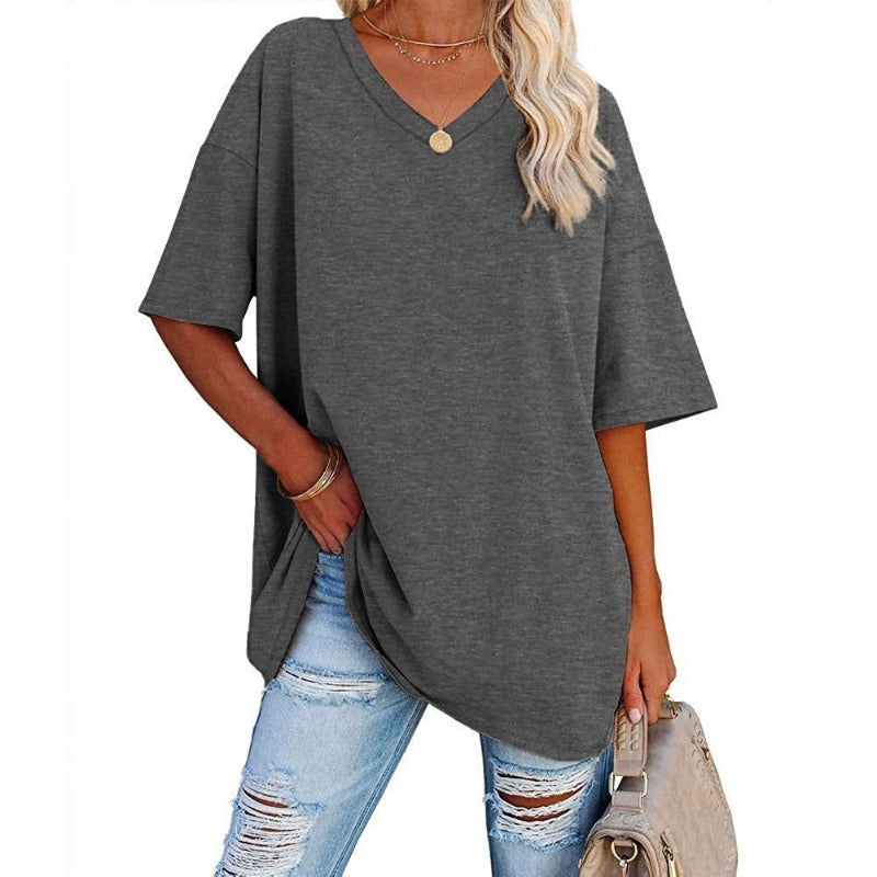 Womens Oversized T Shirts Summer Loose Fit Cotton Short Sleeve Basic Tees Casual V Neck Boyfriend Tunic Tops