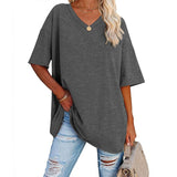 Womens Oversized T Shirts Summer Loose Fit Cotton Short Sleeve Basic Tees Casual V Neck Boyfriend Tunic Tops
