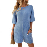 Women's Loose Pockets Back V-Neck Short Sleeve Jumpsuits
