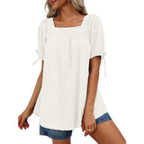Womens Square Neck Babydoll Tops Summer Puff Short Sleeve Tunic Shirts Casual Loose Fit Blouse
