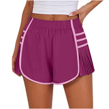 Womens Workout Gym Shorts Running Pleated Contrast Stitch Elastic Waist Athletic Quick Dry Shorts