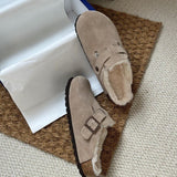 Kimemoda Women's Suede Thick-soled Fur Shoes Birkenstock Fur Slippers