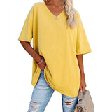 Womens Oversized T Shirts Summer Loose Fit Cotton Short Sleeve Basic Tees Casual V Neck Boyfriend Tunic Tops