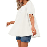 Womens Square Neck Babydoll Tops Summer Puff Short Sleeve Tunic Shirts Casual Loose Fit Blouse
