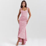 Women's Printed Suspender Tube Top Sexy Hot Girl Temperament Backless Fishtail Dresses