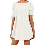 Womens Square Neck Babydoll Tops Summer Puff Short Sleeve Tunic Shirts Casual Loose Fit Blouse