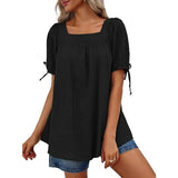 Womens Square Neck Babydoll Tops Summer Puff Short Sleeve Tunic Shirts Casual Loose Fit Blouse