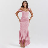 Women's Printed Suspender Tube Top Sexy Hot Girl Temperament Backless Fishtail Dresses