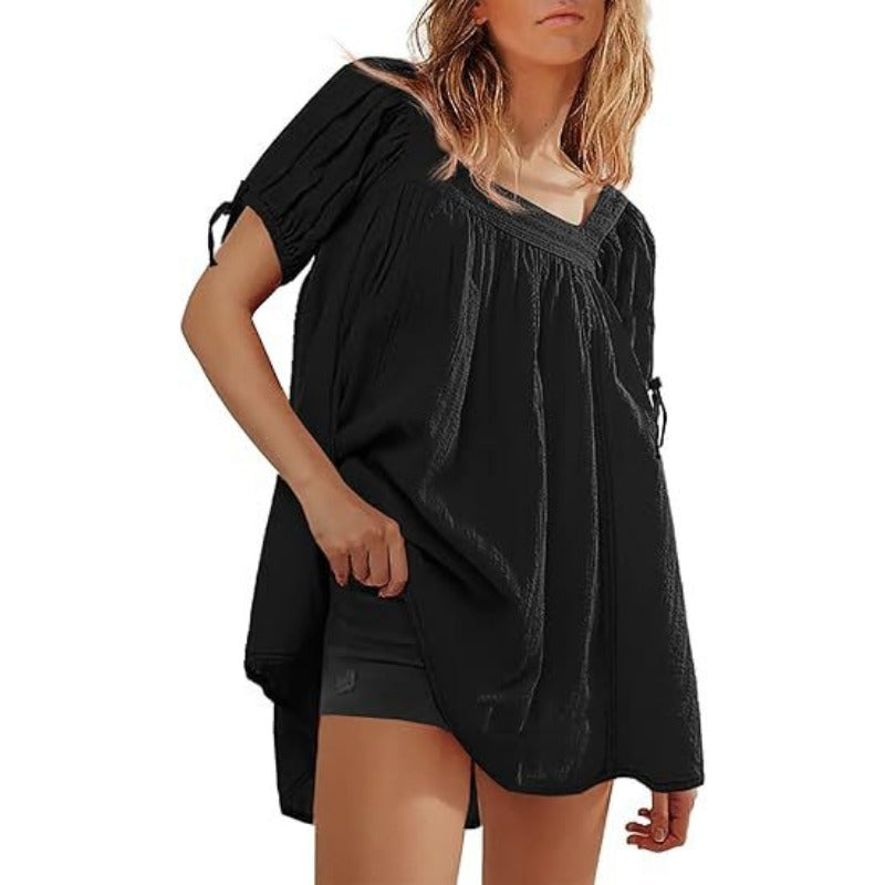 Womens Square Neck Babydoll Tops Summer Puff Short Sleeve Tunic Shirts Casual Loose Fit Blouse