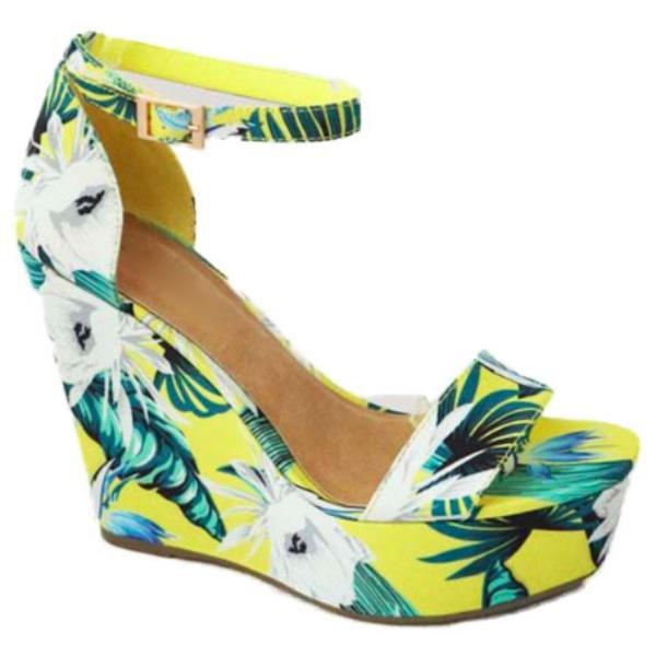 Kimemoda Printed Platform  Wedge Floral Open Toe Ankle Buckle Sandals
