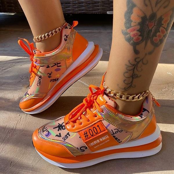 Kimemoda Womens Personalized Graffiti Stitching Lace Up Sneakers