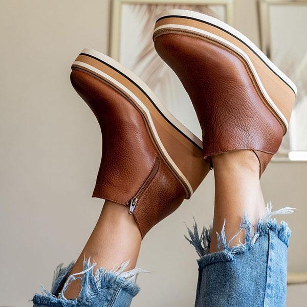 Kimemoda Women Solid Color Wedge Ankle Boots