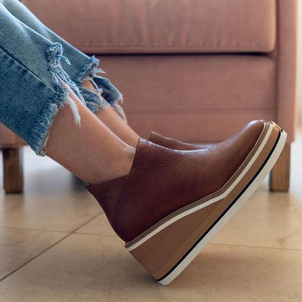Kimemoda Women Solid Color Wedge Ankle Boots