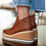 Kimemoda Women Solid Color Wedge Ankle Boots