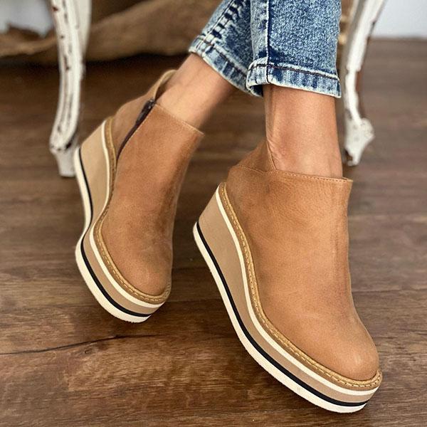 Kimemoda Women Solid Color Wedge Ankle Boots